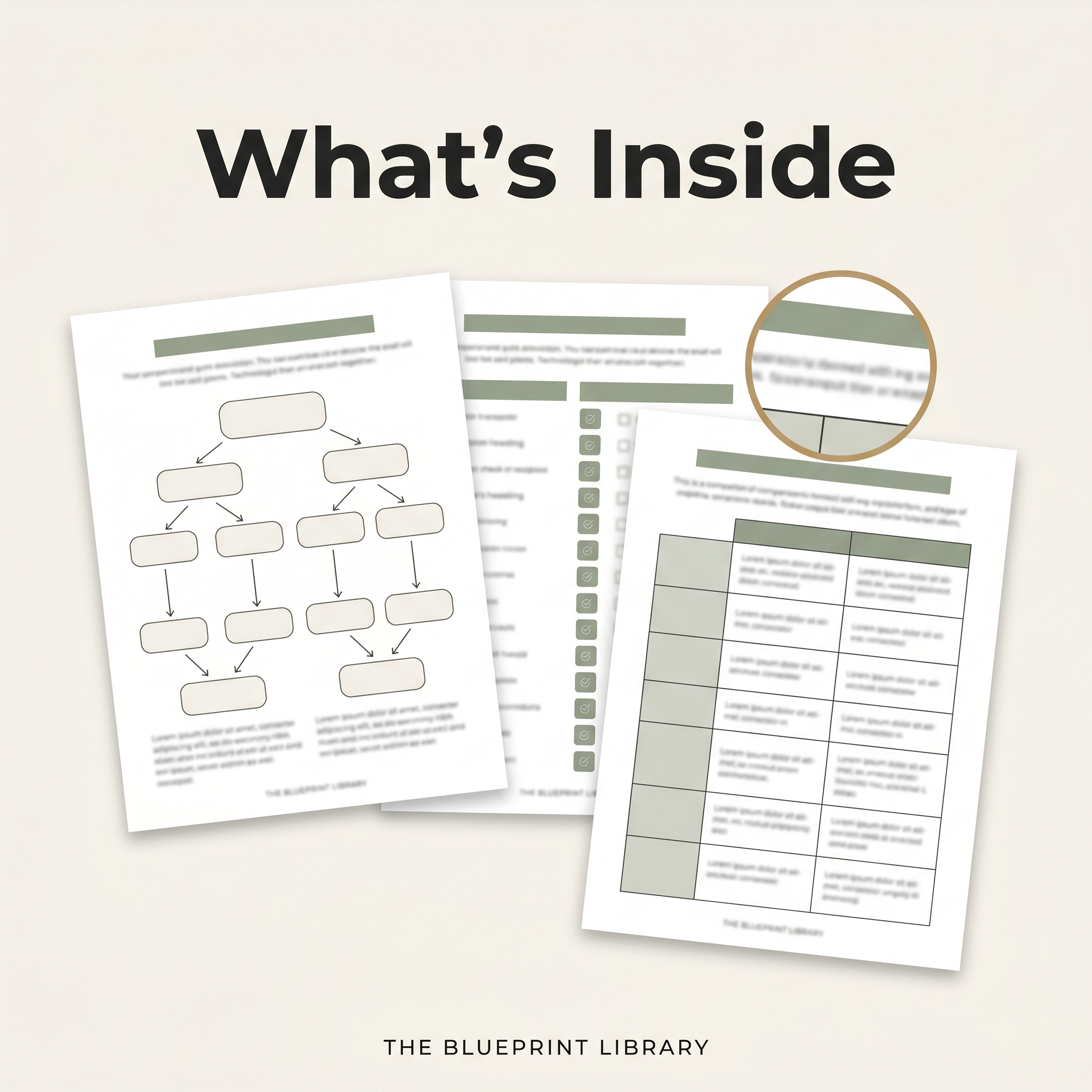 What's inside — flowcharts, checklists and comparison pages